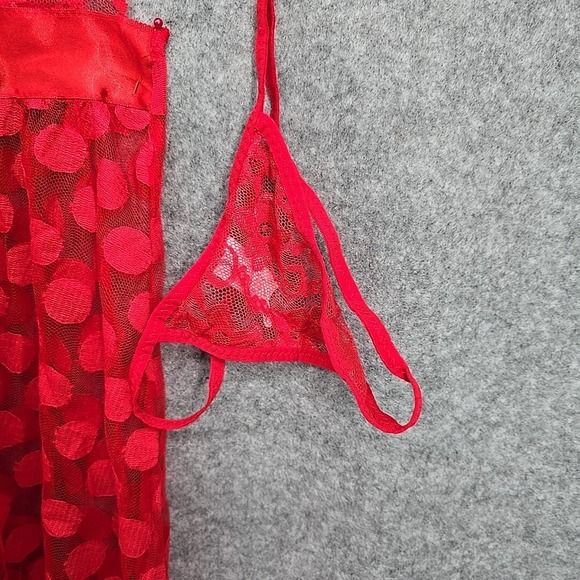Music Legs Mesh Polka Dot Babydoll And G-String Women Size Q 16-18 D/DD Red Lace - Picture 10 of 12